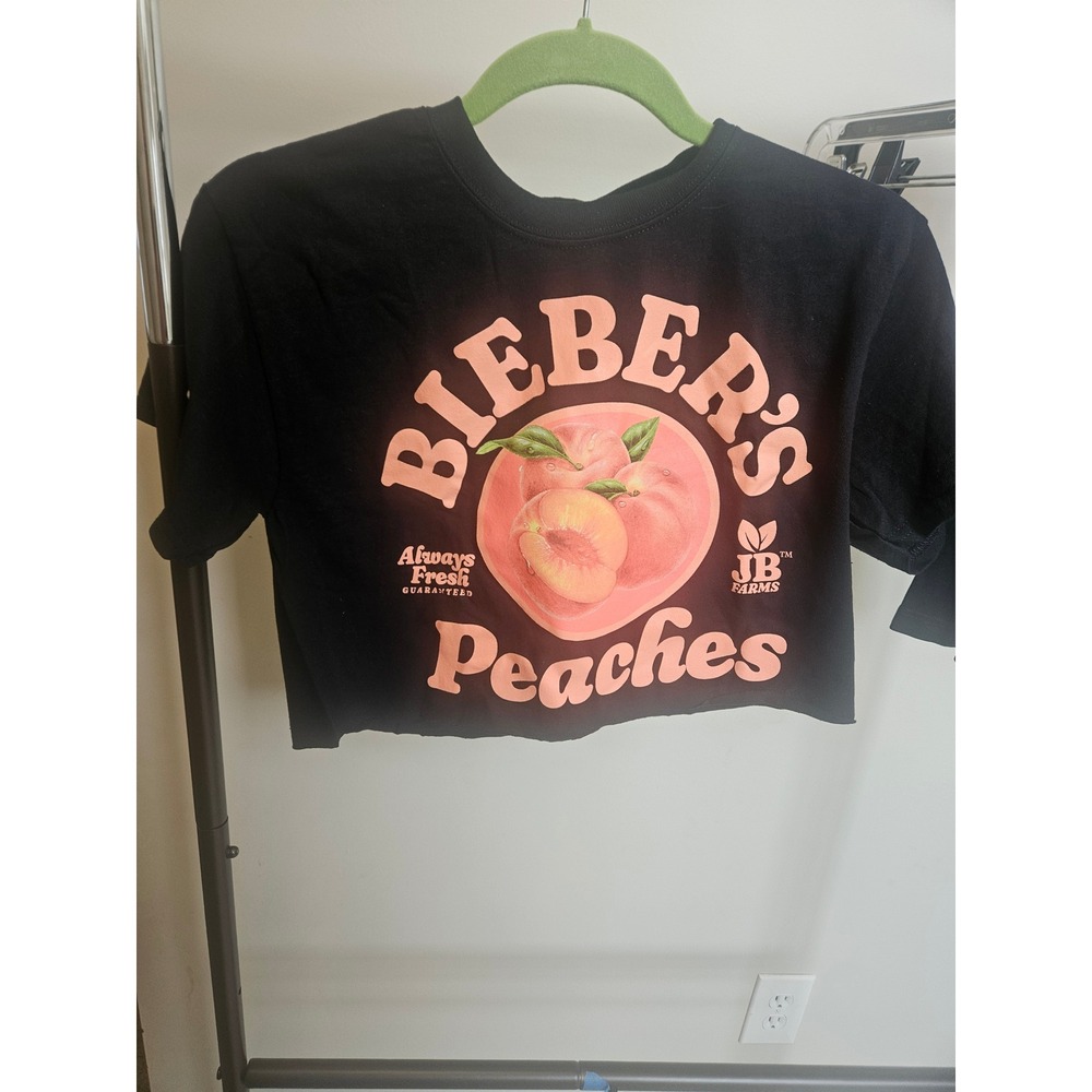 Justin Bieber Justice Tour Peaches Crop Top Black Graphic T-Shirt Small